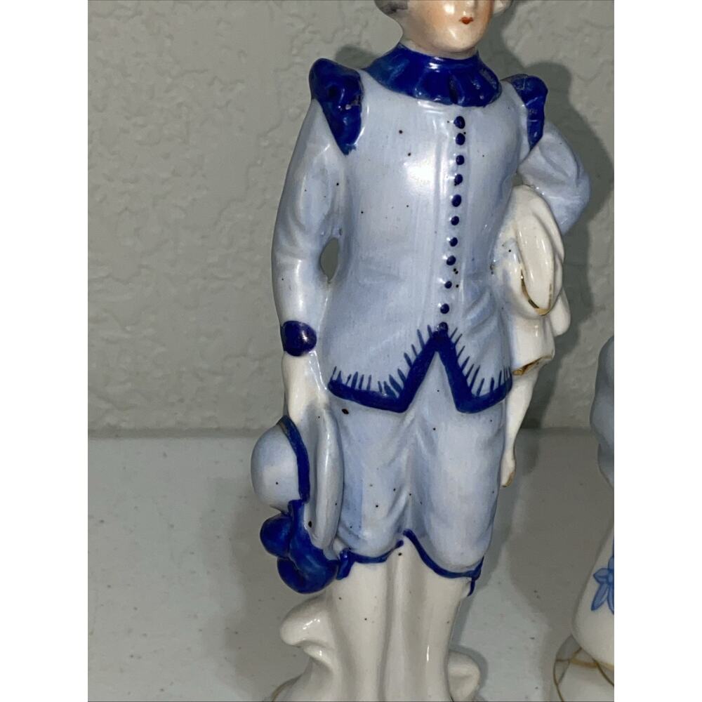 VTG Occupied Japan Blue Delft Victorian Colonial Courting Couple Man Woman 8” - Picture 5 of 9
